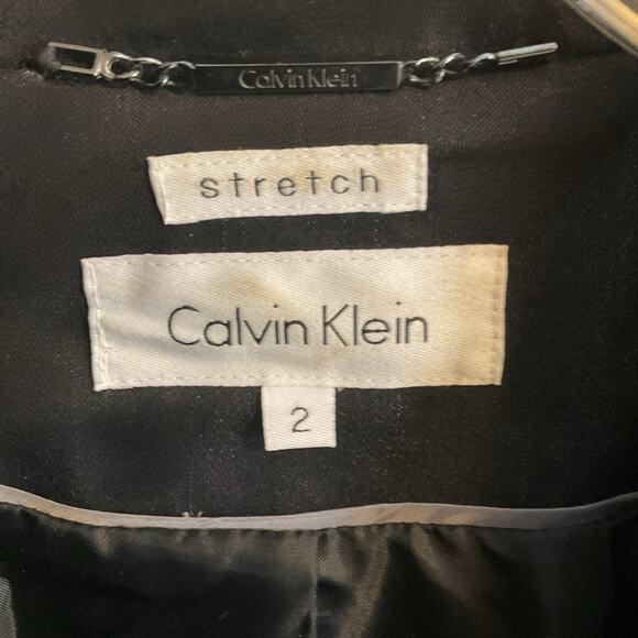Calvin Klein Womens Blazer Size 2 Black Fully Lined Zip Pockets Notched Collar - Picture 2 of 8